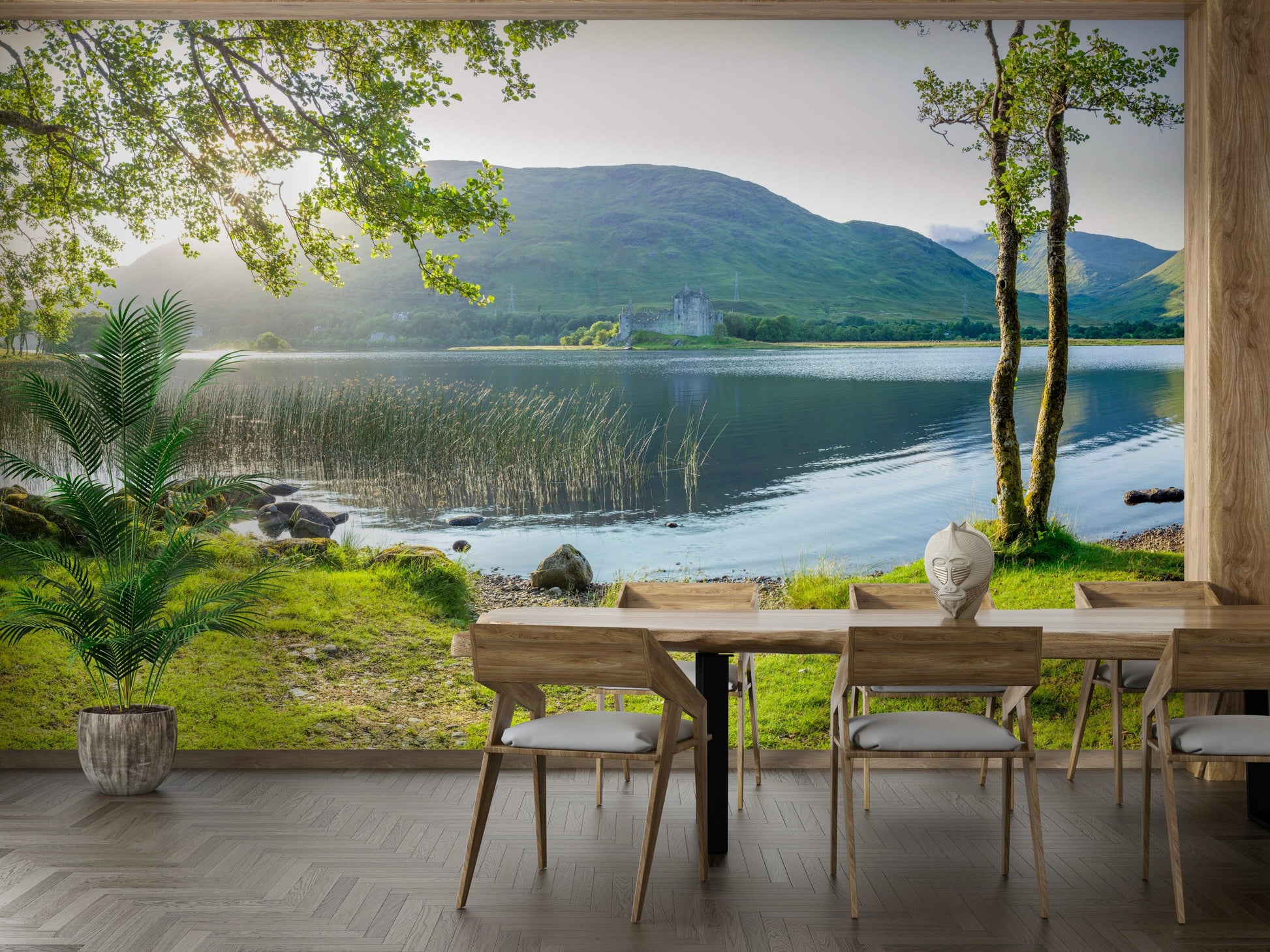 A contemplative misty vista wallpaper mural for a feature wall.

