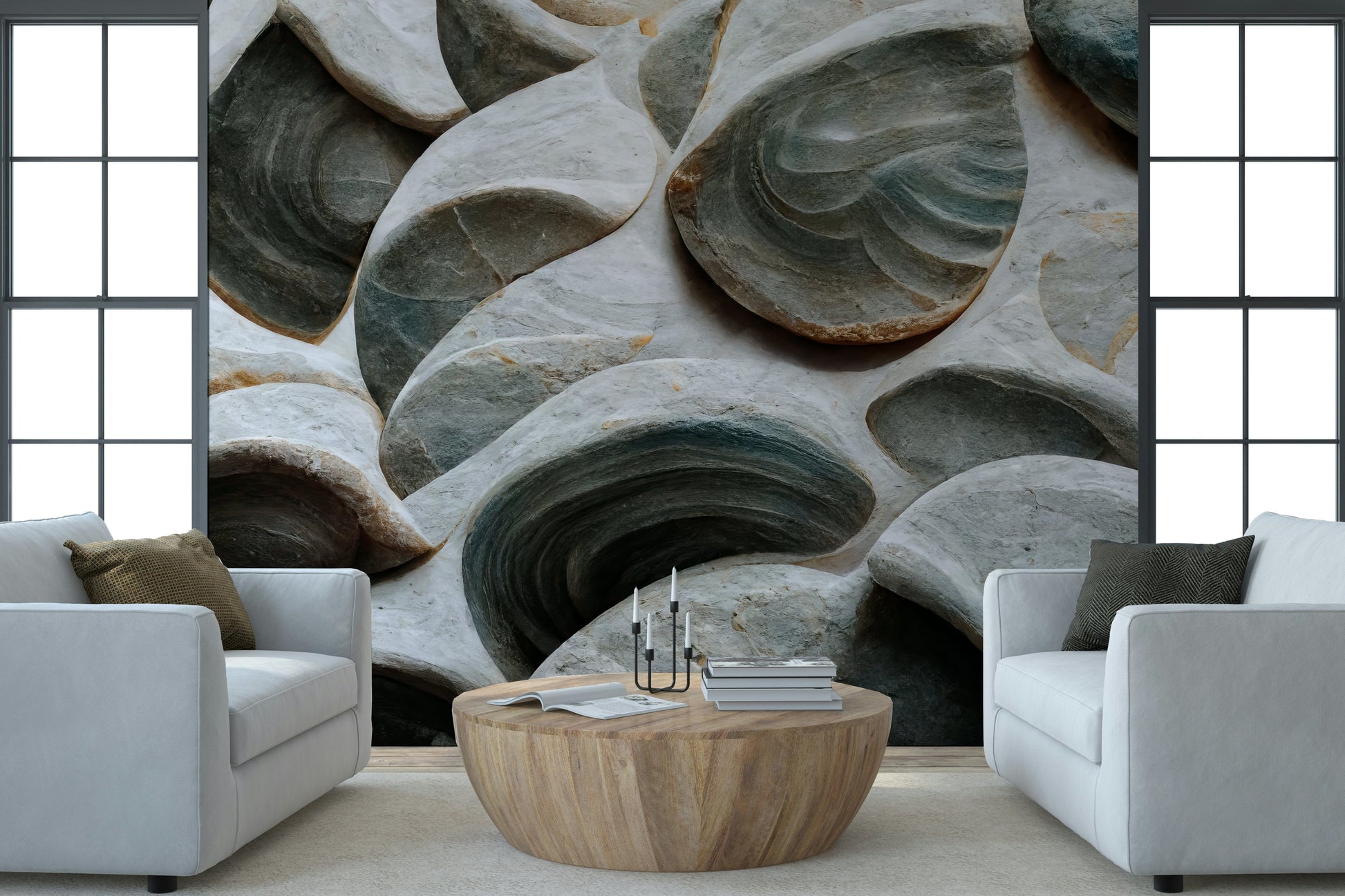 Wall mural resembling carved stone blocks for stylish and contemporary interiors.