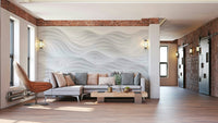 A photo-realistic wall mural with a sculpted, 3D-like pattern.

