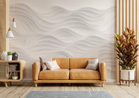 The wallpaper is applied seamlessly, giving the wall a uniform, high-end look.

