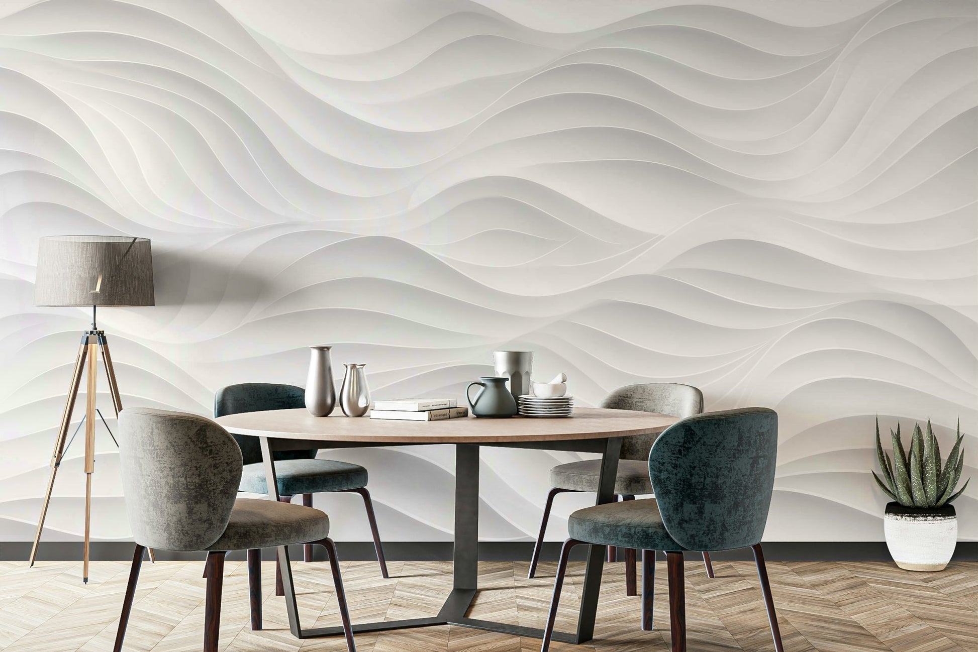 The room feels calm and modern due to the elegant design.

