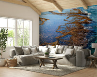 A beautiful panoramic ocean wall mural for a living room.

