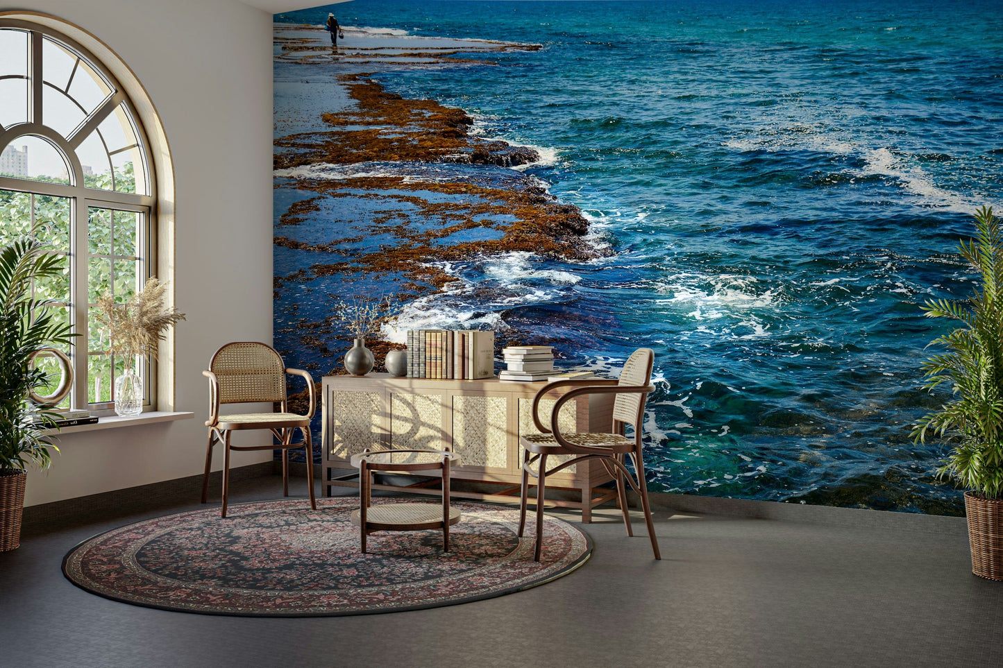 A beautiful wide-angle wall mural of the sea.


