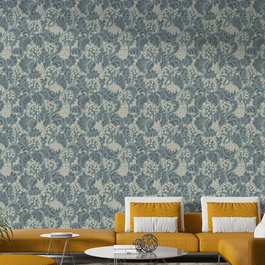 Tropical turquoise wallpaper with organic pattern

