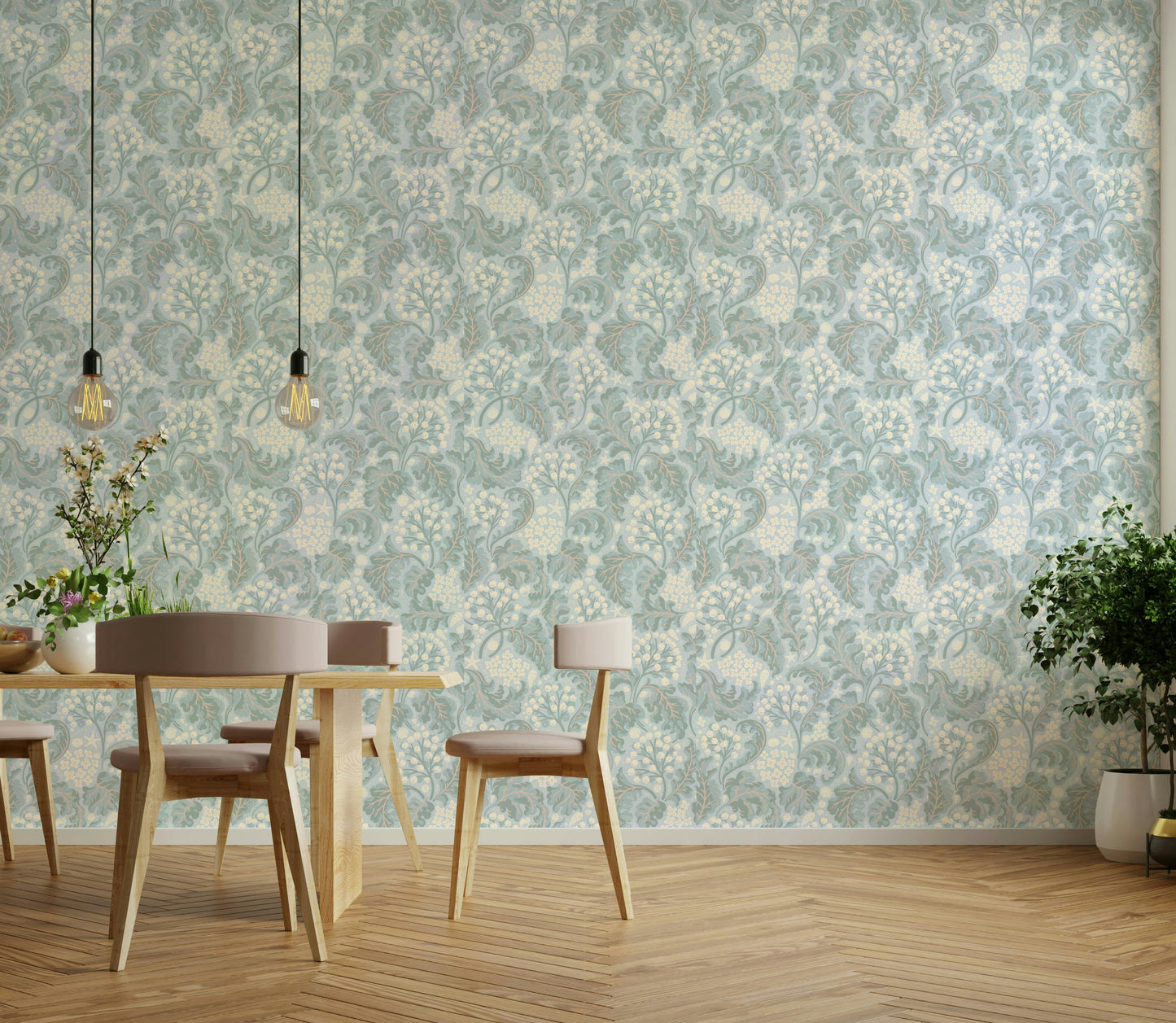 Coastal-inspired botanical wallpaper in blue

