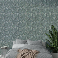 Bold blue botanical mural with organic design

