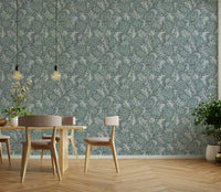 Botanical wallpaper in deep blue hues

