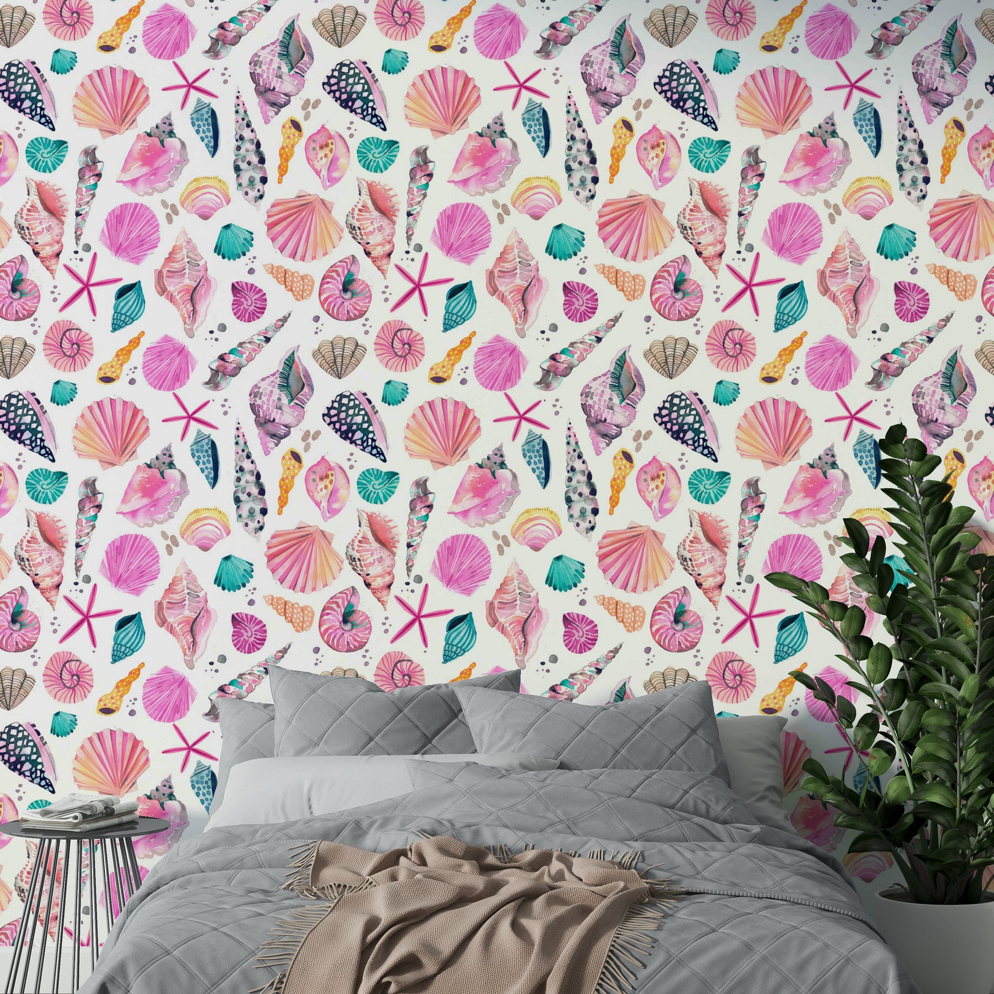 Summer coastal wallpaper perfect for bathrooms and beach homes.


