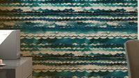 Sea Waves Ocean Blue Wallpaper with flowing watercolor wave pattern.

