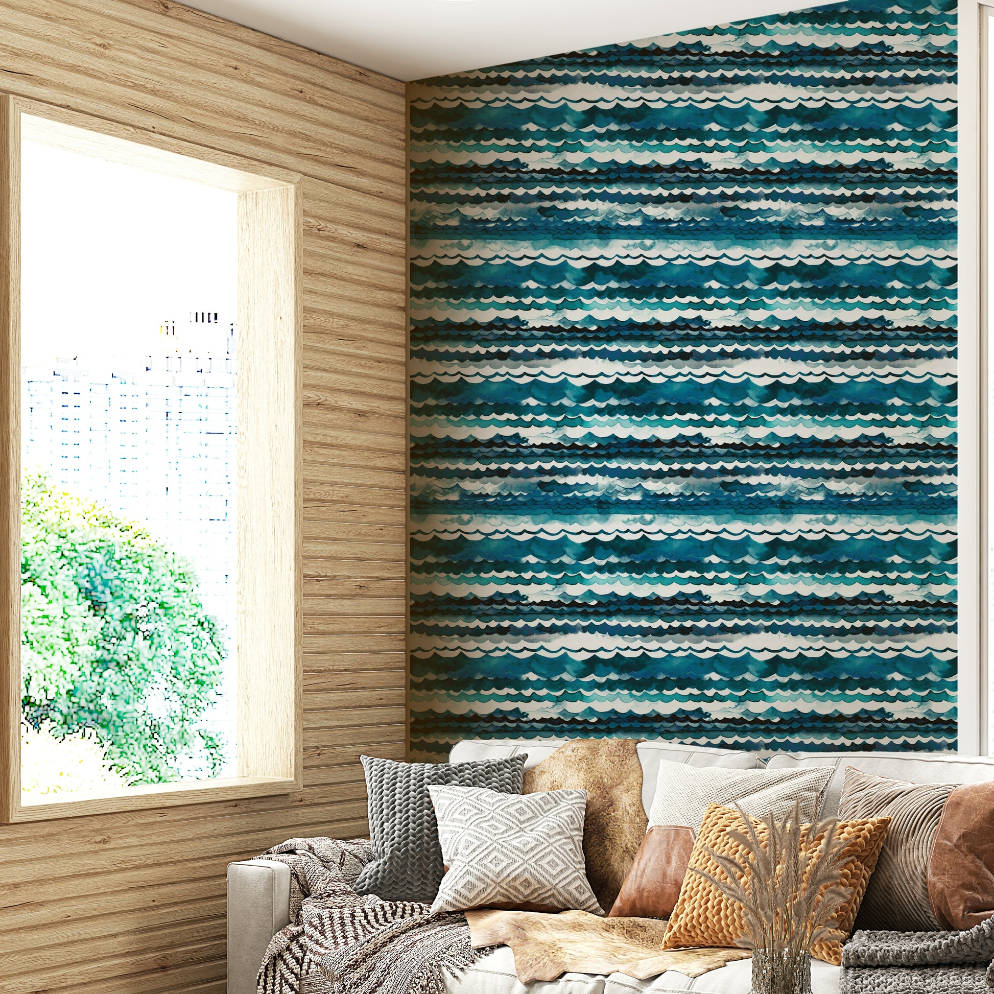 Blue wave wallpaper evoking a peaceful sea atmosphere.

