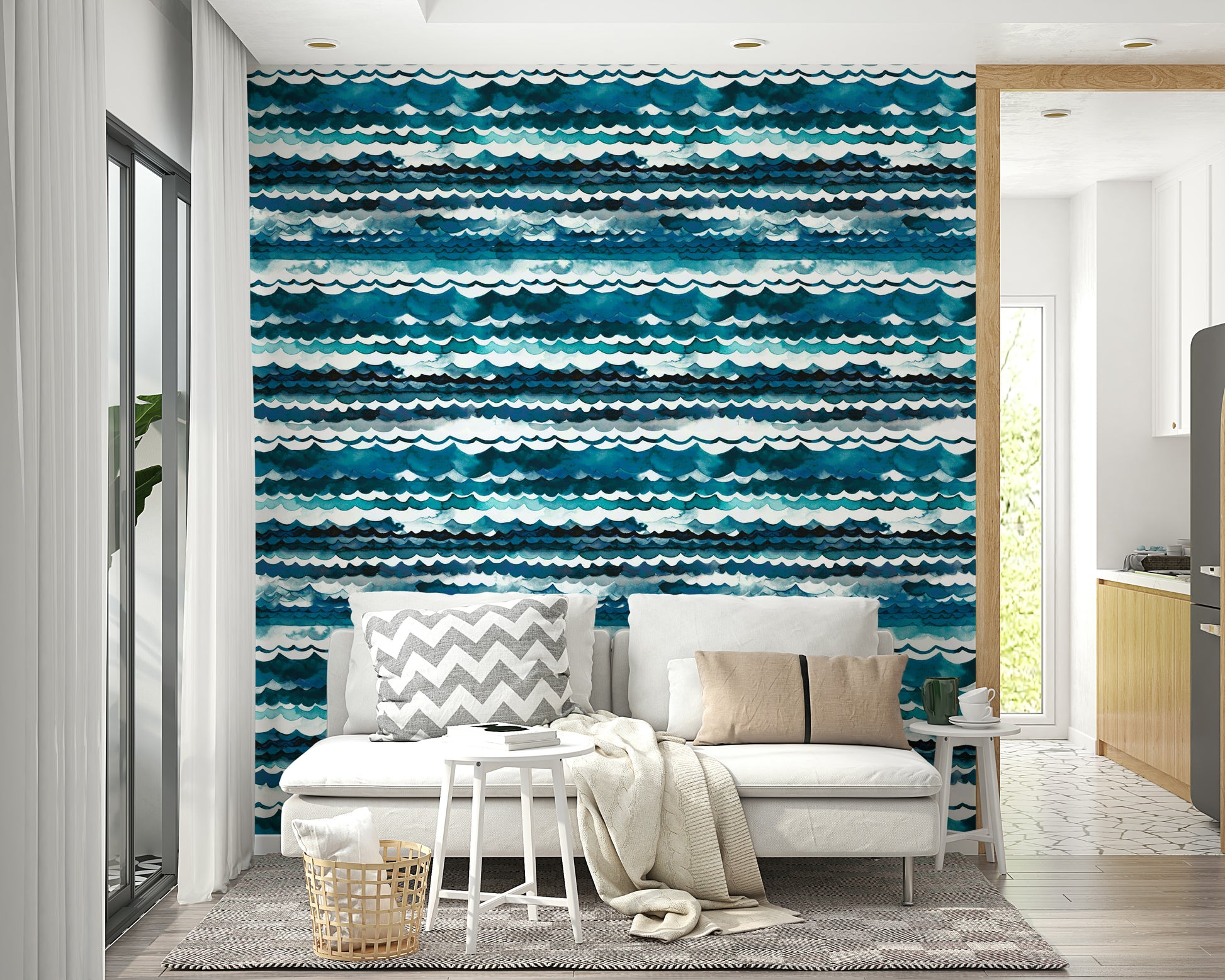 Ocean-inspired wallpaper with gentle, artistic wave design.

