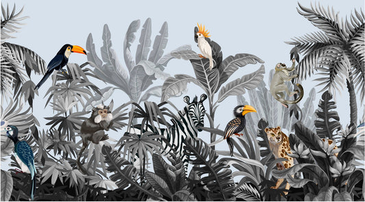 Monochrome Kids Jungle Wallpaper Mural