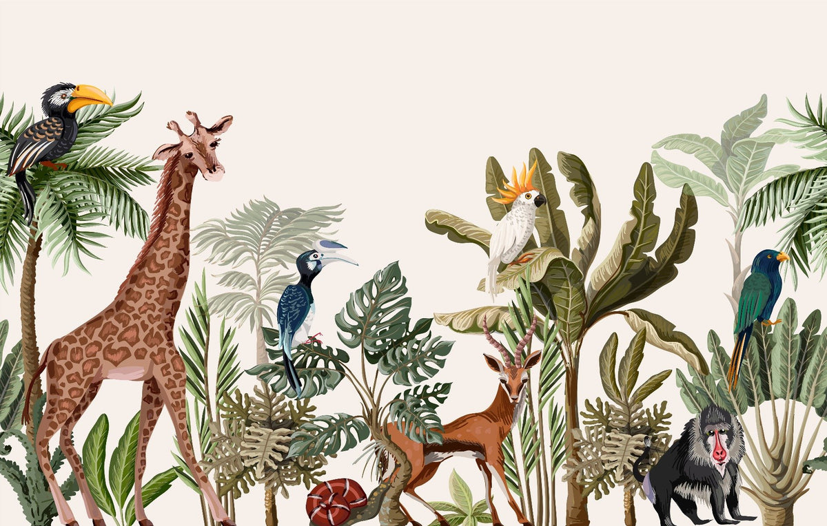 Tropical Forest Animal Wallpaper in your room — zoomed