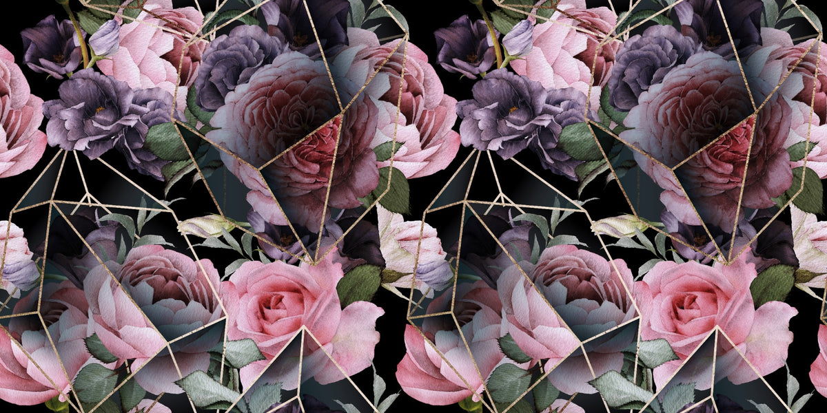 Pink Flowers in Polygons Wallpaper Mural in your room — zoomed