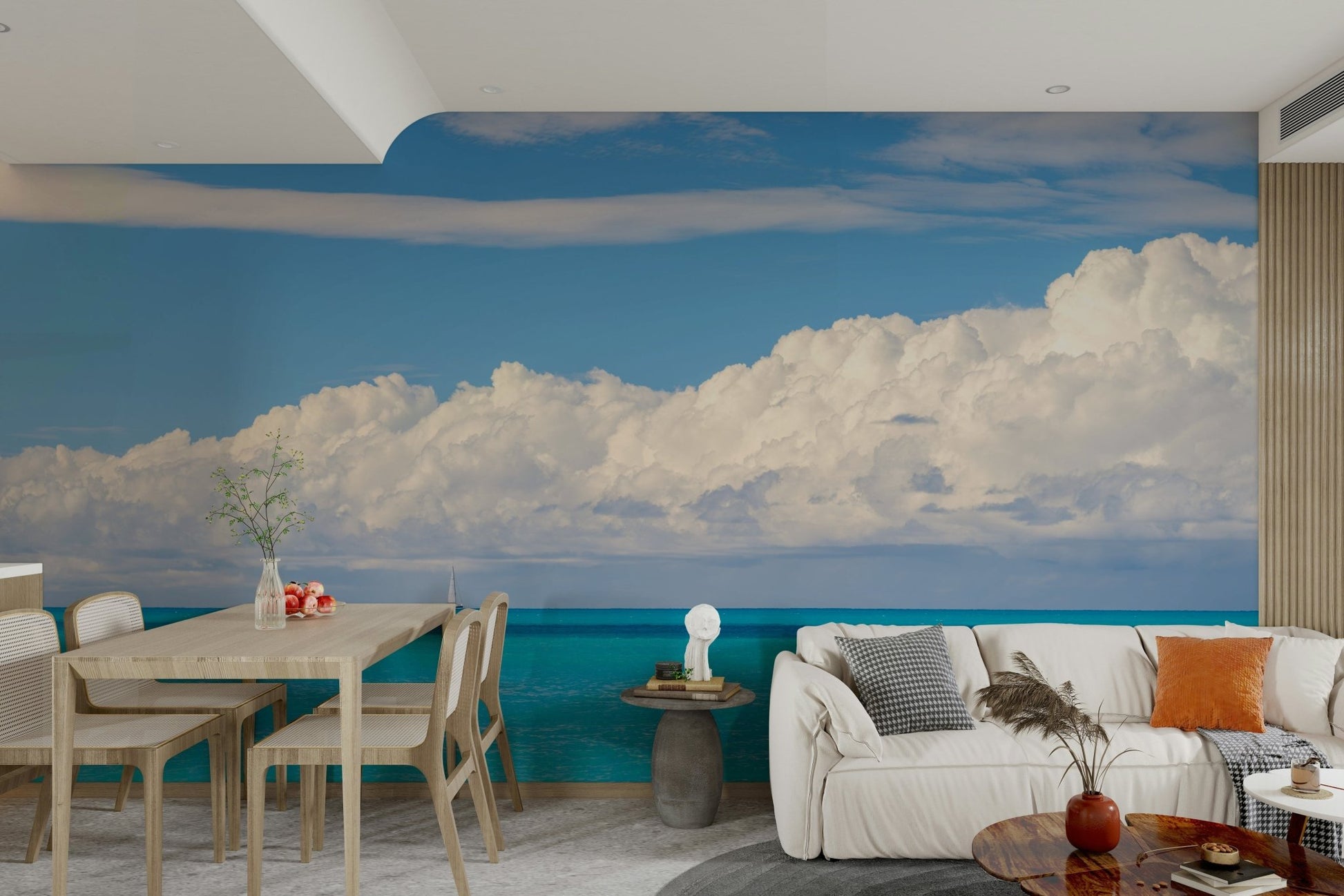 The ocean and sky are divided by a clear horizon line.

