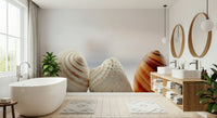 Coastal Seashell Wall Mural – Soothing beach-inspired wallpaper with seashell patterns and pastel tones for relaxed interiors.