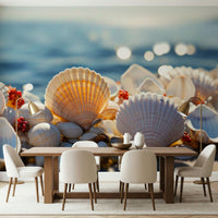 Coastal-themed wall covering with seashell motifs for serene, stylish interiors.