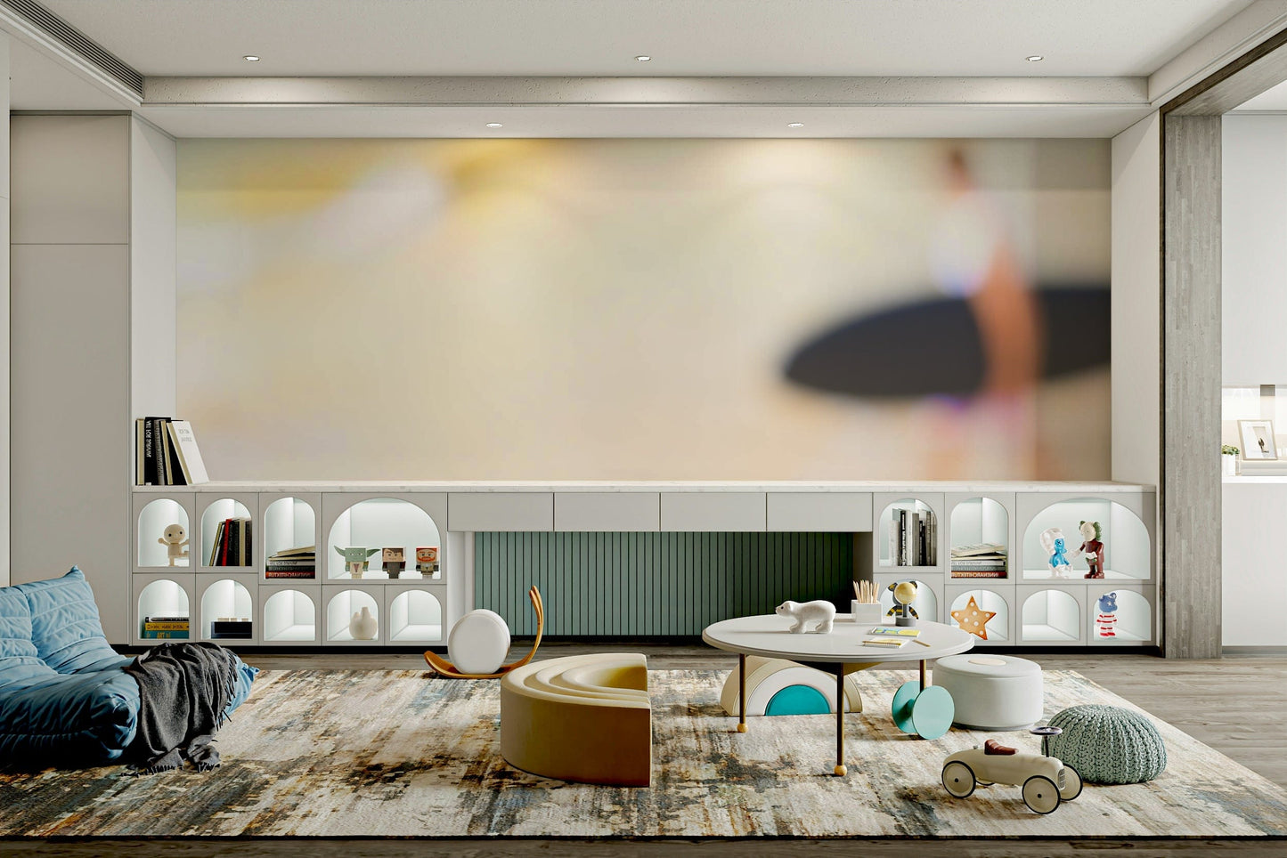 A close-up of the ocean water hitting the rugged rocks.

