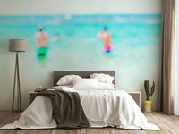 An artistic ocean front mural on minimalist wallpaper.

