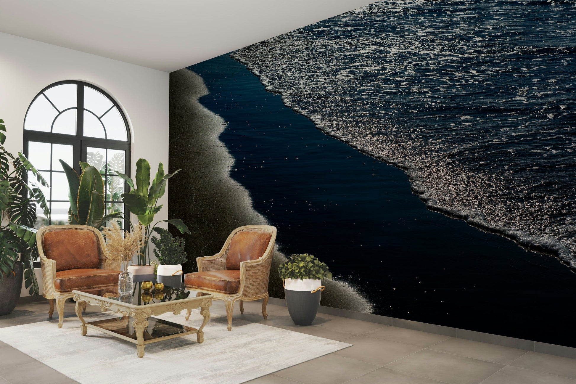 A beautiful wide-angle wall mural of the sea.

