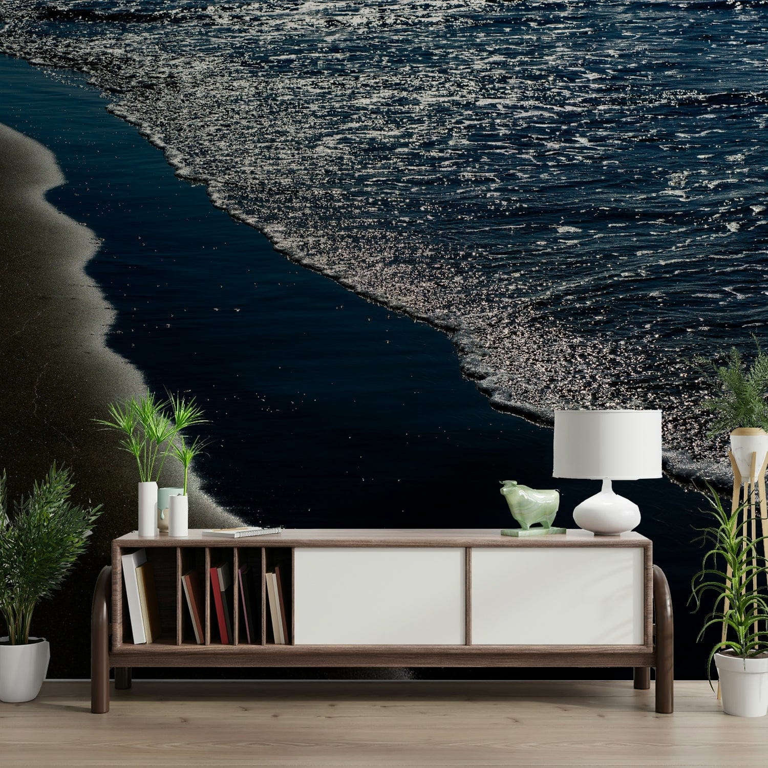 A contemplative rocky shoreline wallpaper mural for a feature wall.

