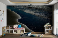 A peaceful seaside view mural on decorative wallpaper.


