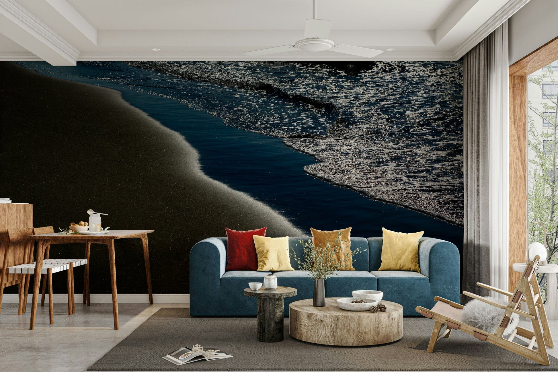A beautiful wide-angle wall mural of the sea.

