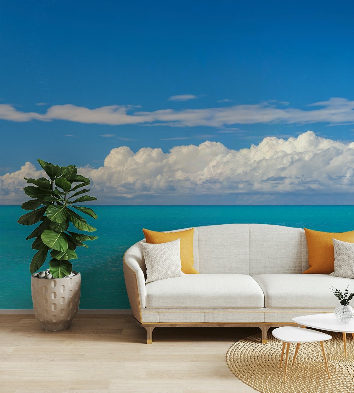 Scenic ocean mural for fresh, coastal-inspired interiors.

