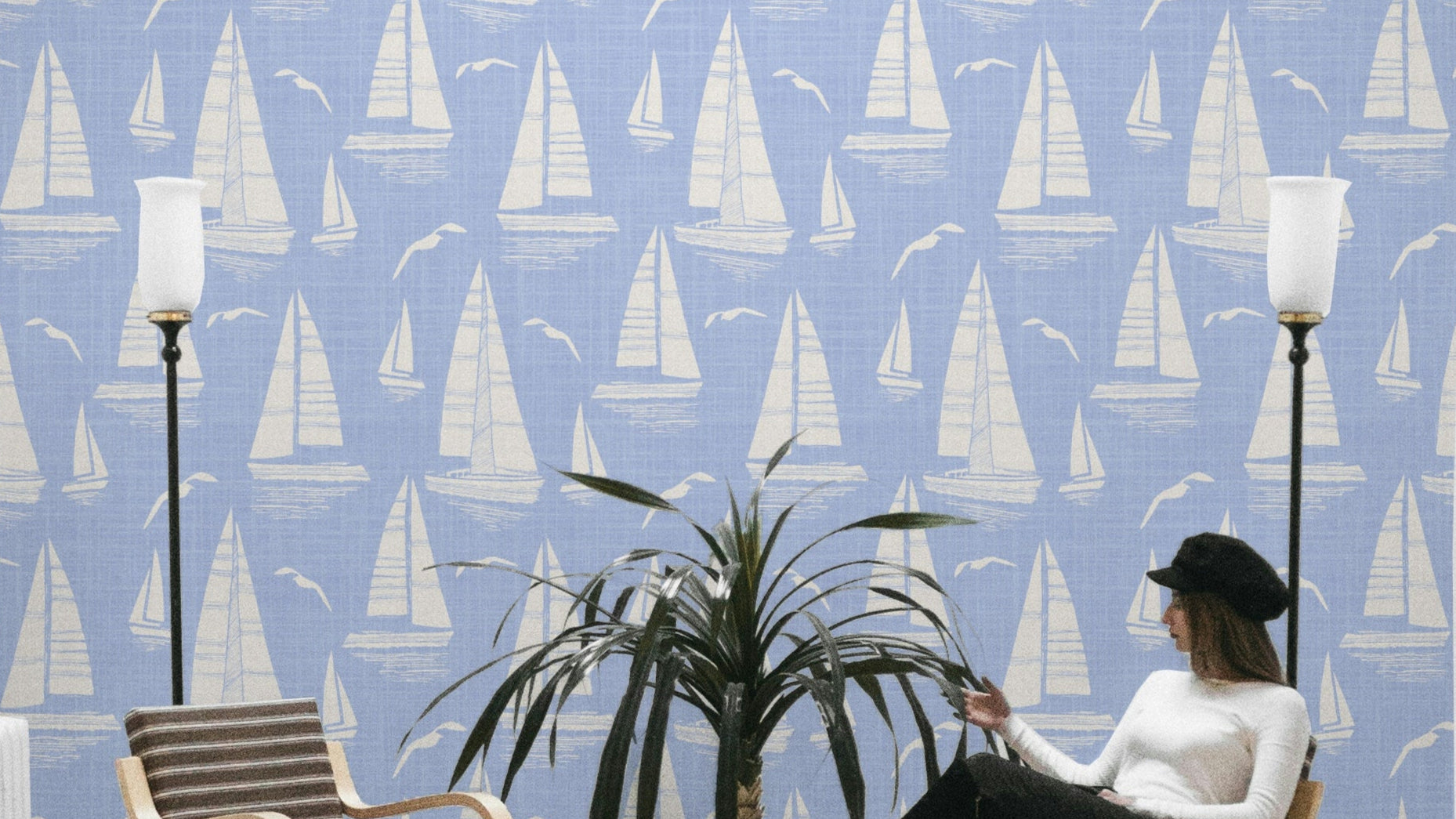 Seaside Regatta sky blue wallpaper

