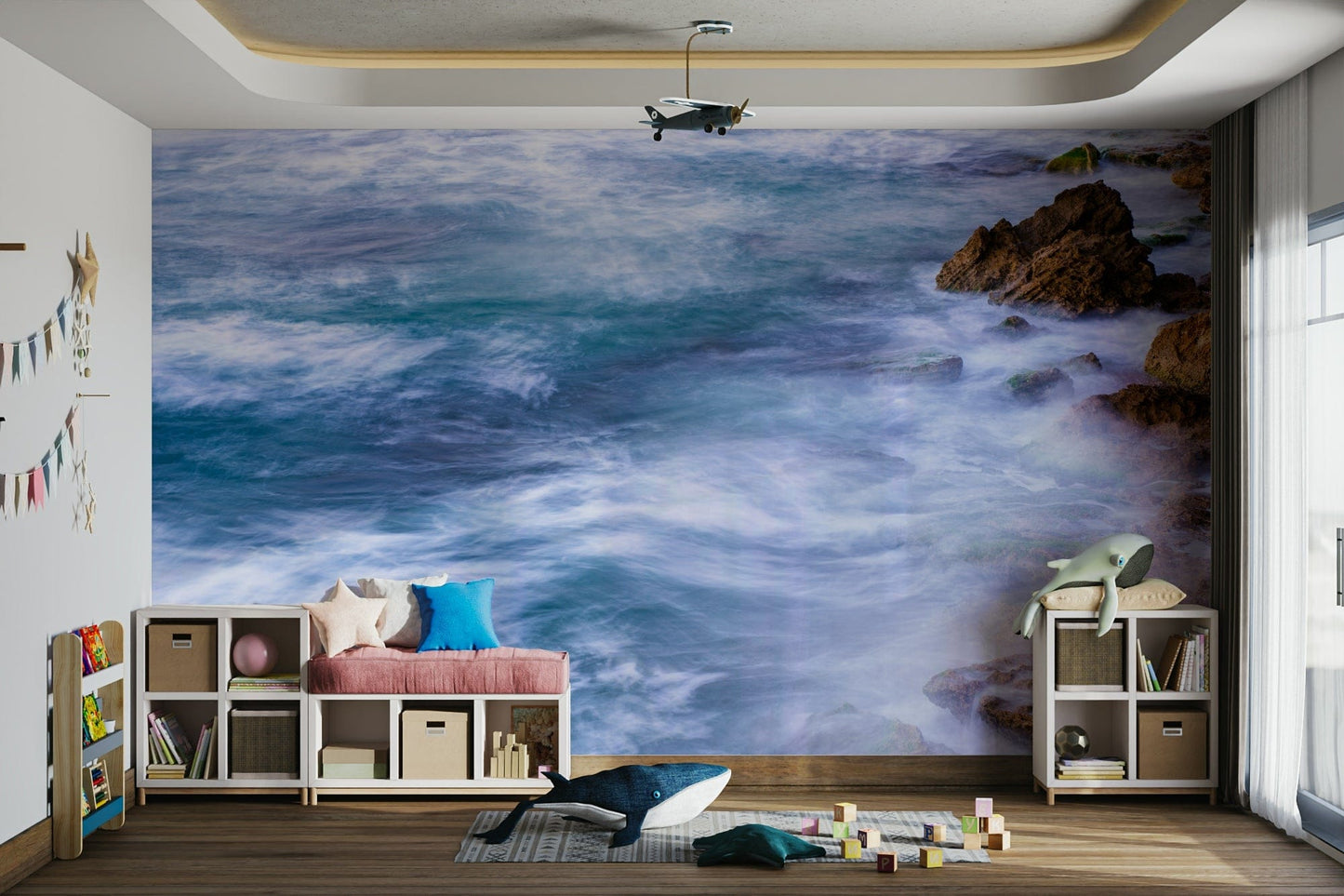 A contemplative rocky shoreline wallpaper mural for a feature wall.

