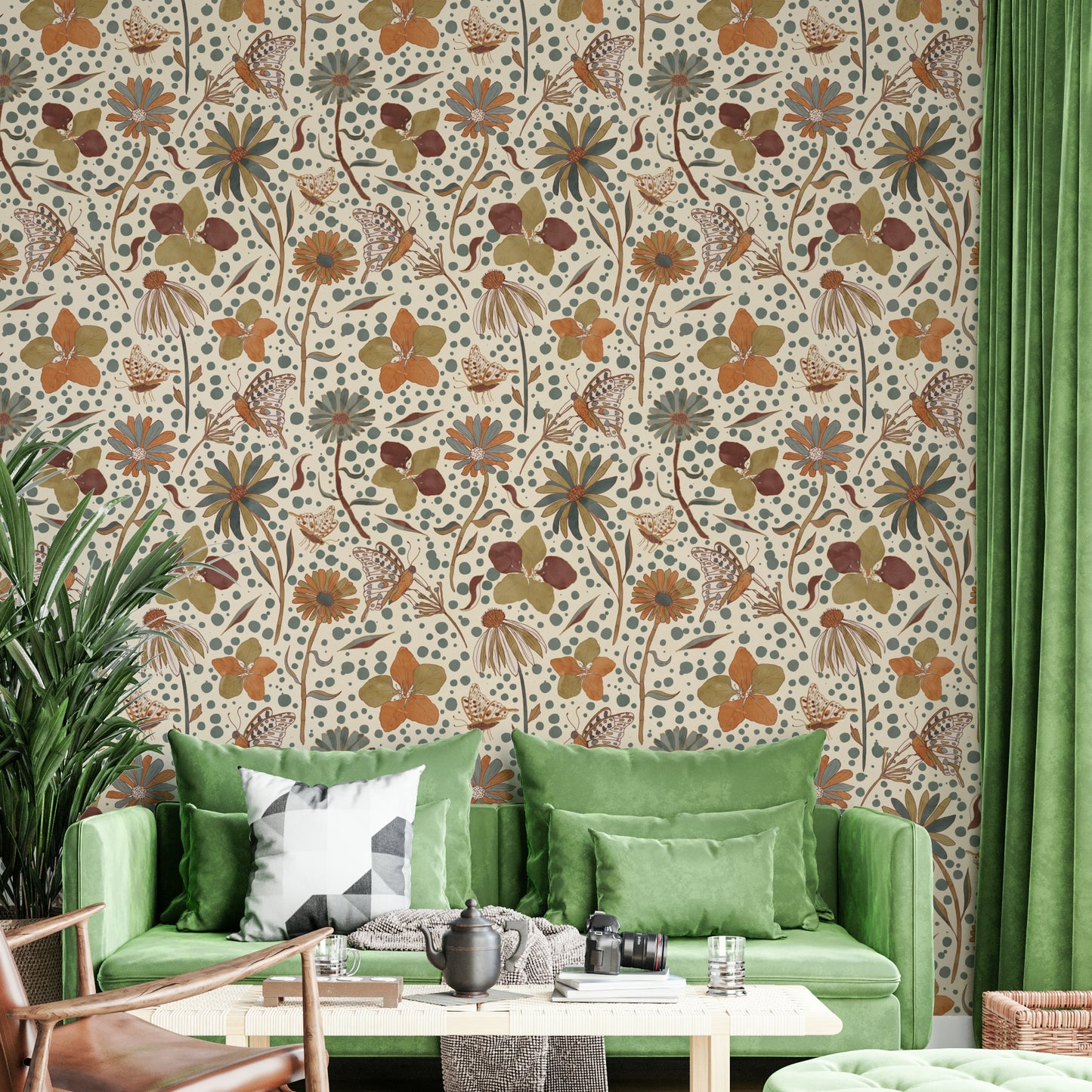 Warm butterfly wall mural in soft orange hues

