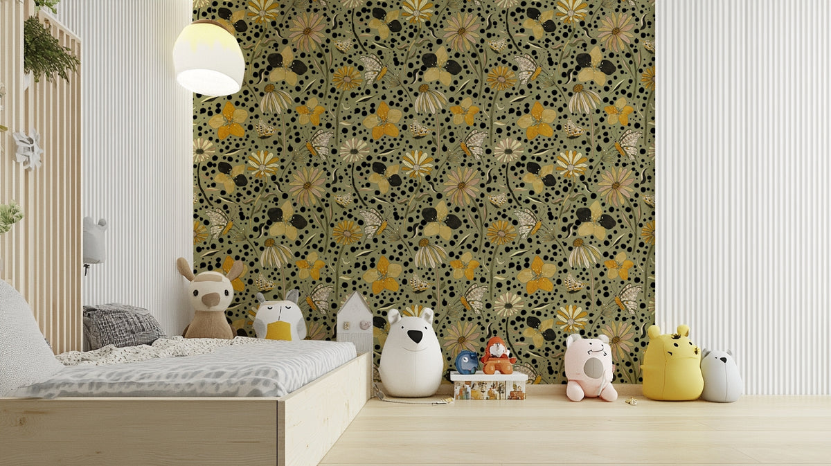 Nature-inspired wall mural with soft butterflies

