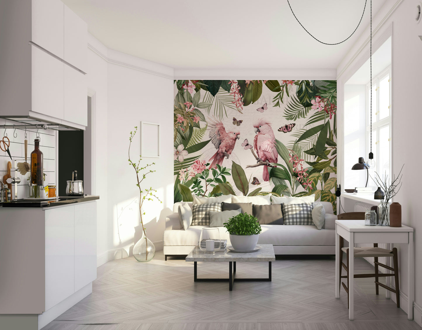 Serene botanical wall mural design

