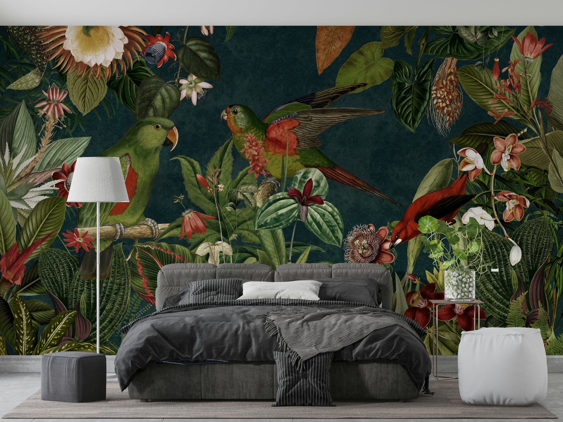 Wallpaper for walls featuring vintage tropical plants and blooms

