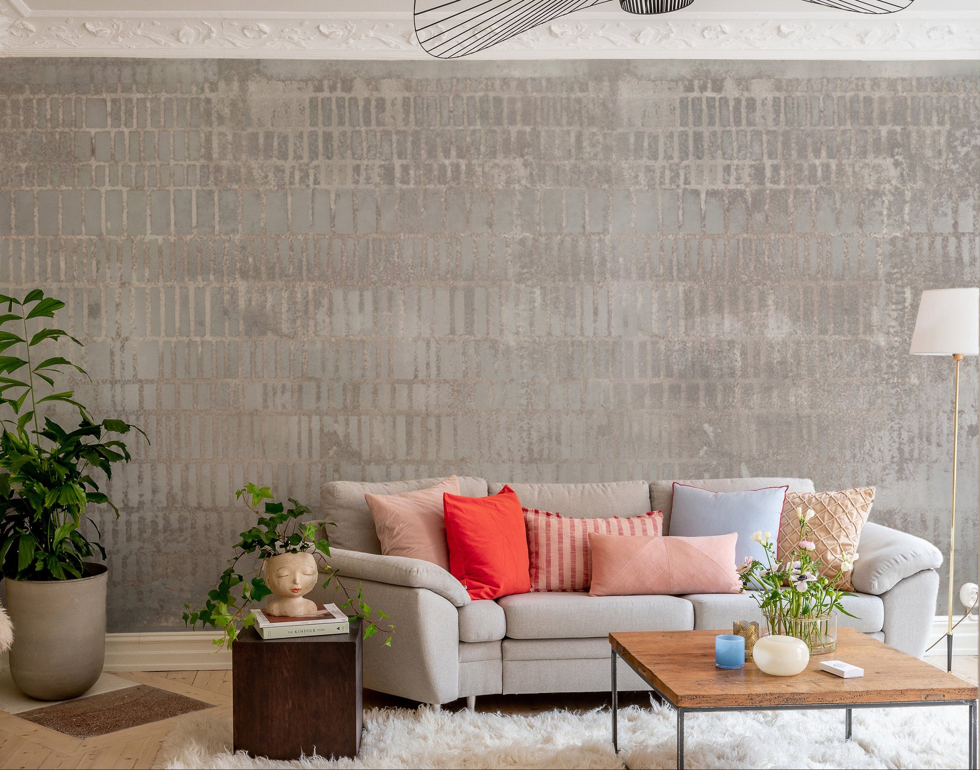 Concrete wallpaper with grid pattern and earthy tones
