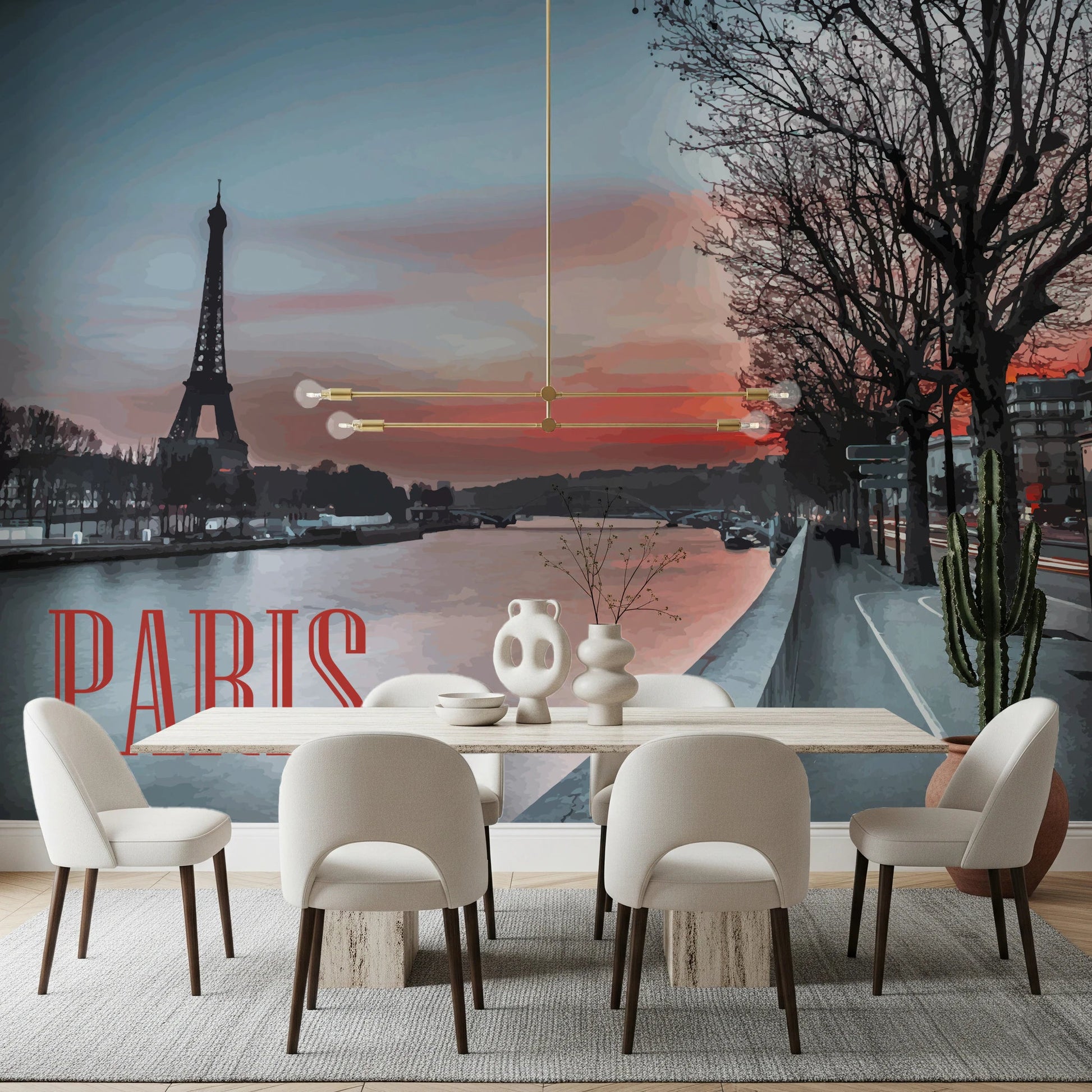 Seine and Eiffel Tower Silhouette Wall Mural
