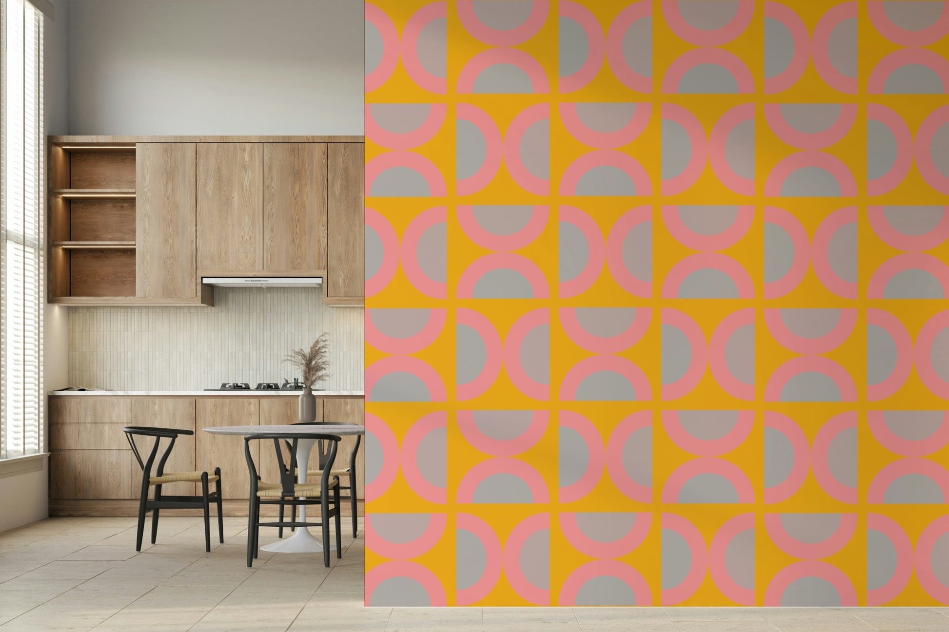 Abstract semi-circle art wall mural for feature wall