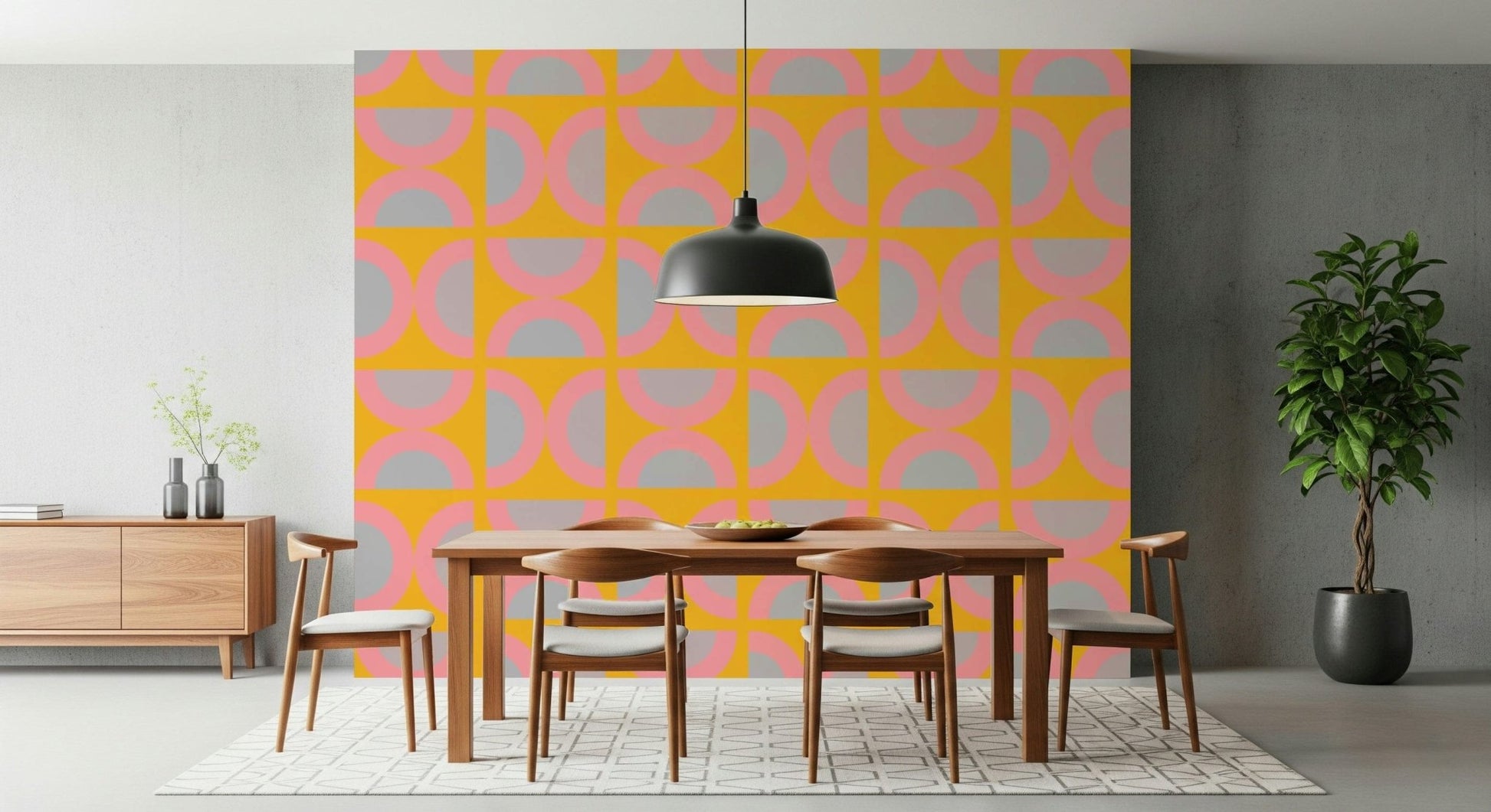 Retro inspired semi-circle motif wall mural