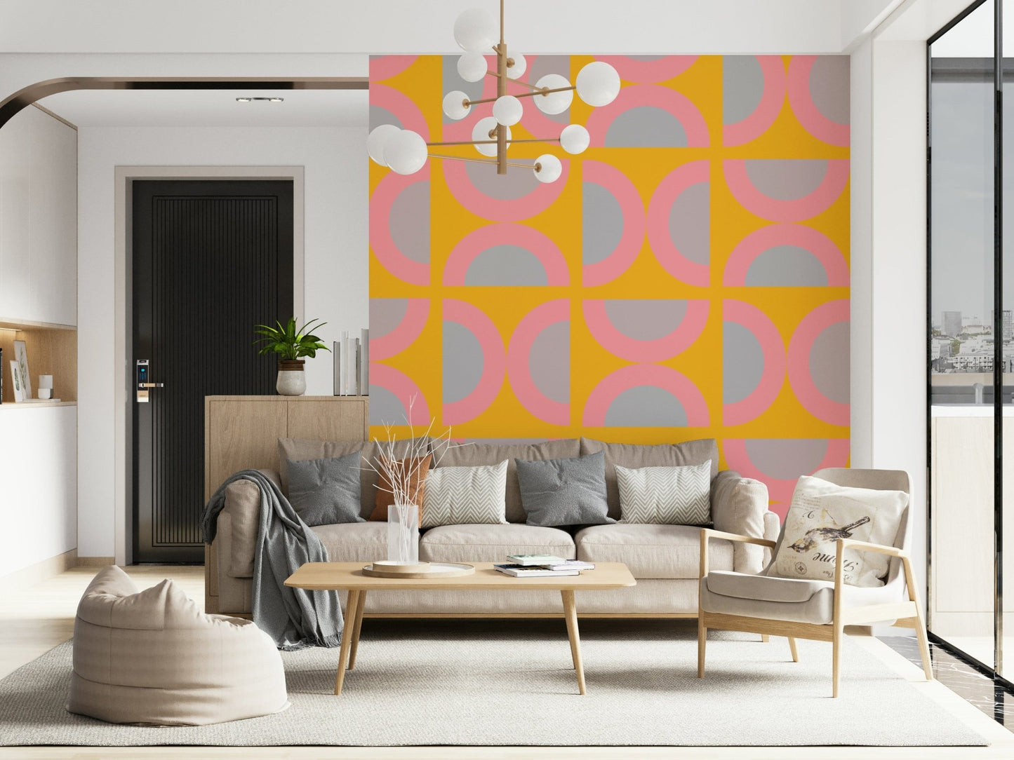 Artistic semi-circle geometric wallpaper design