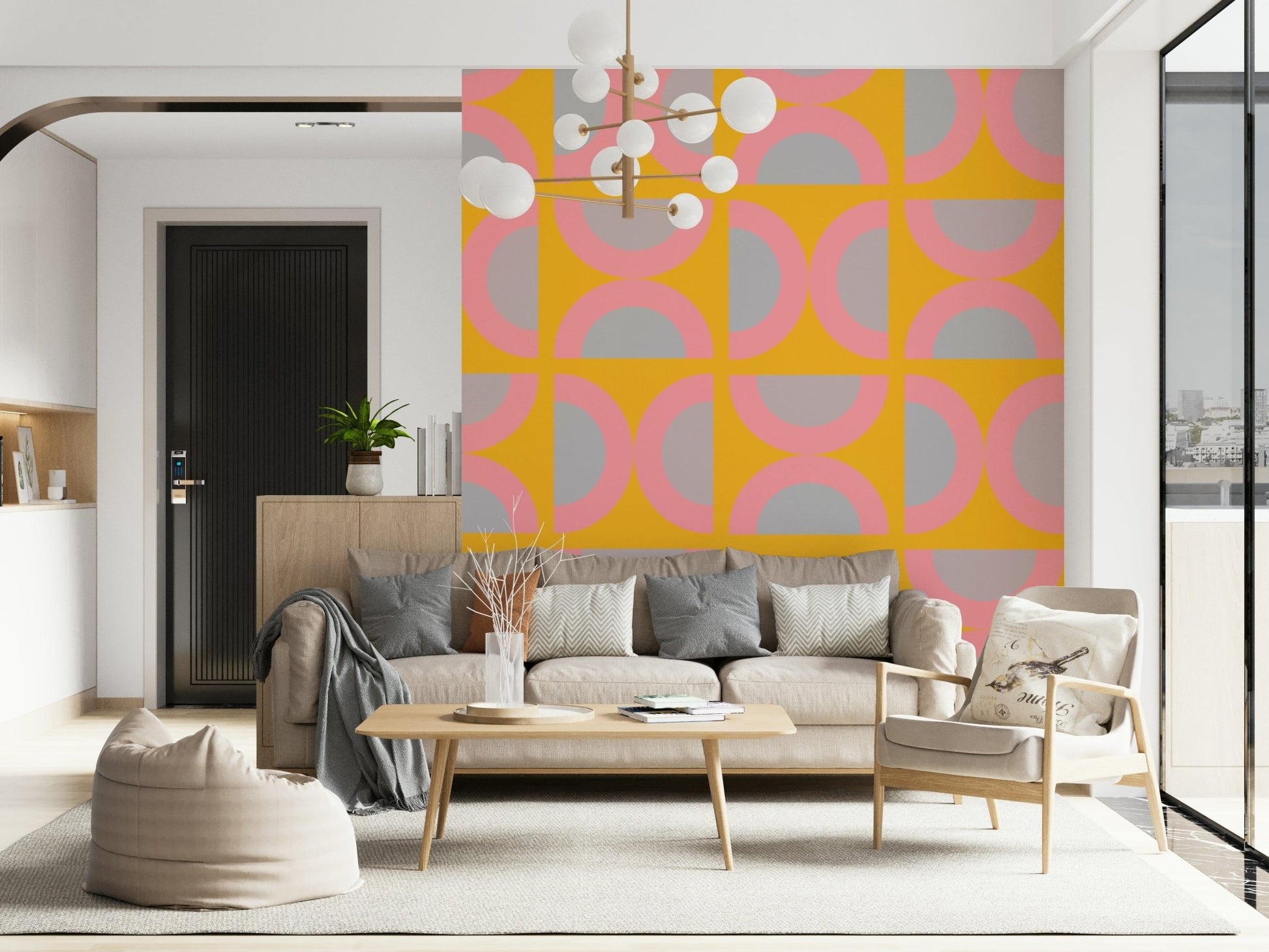 Artistic semi-circle geometric wallpaper design