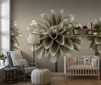 Botanical dahlia wall mural with muted tones