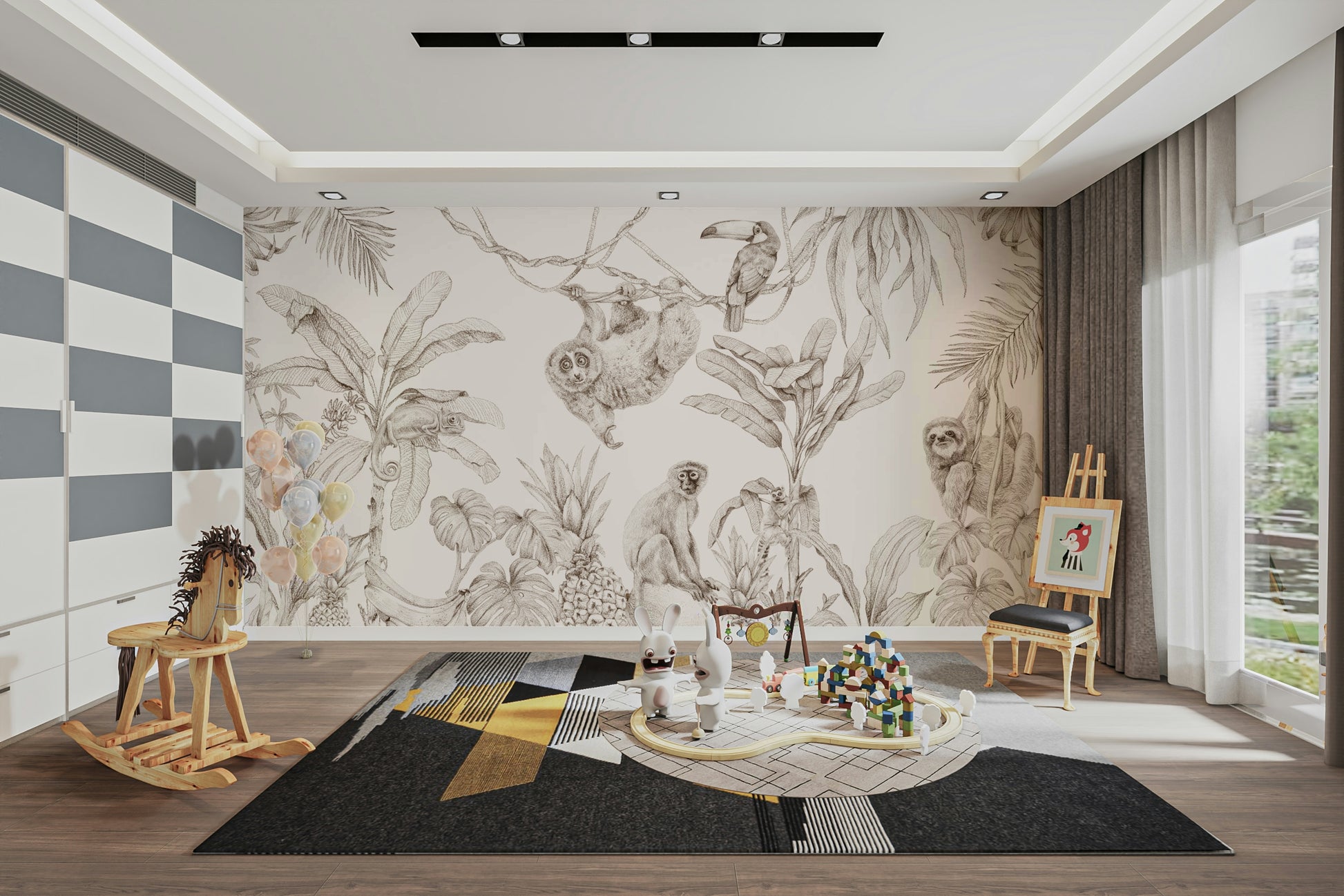 Sepia jungle mural wallpaper with foliage

