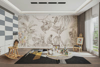 Sepia jungle mural wallpaper with foliage

