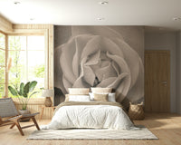 Artistic floral mural highlighting the texture and curves of a sepia-toned rose.