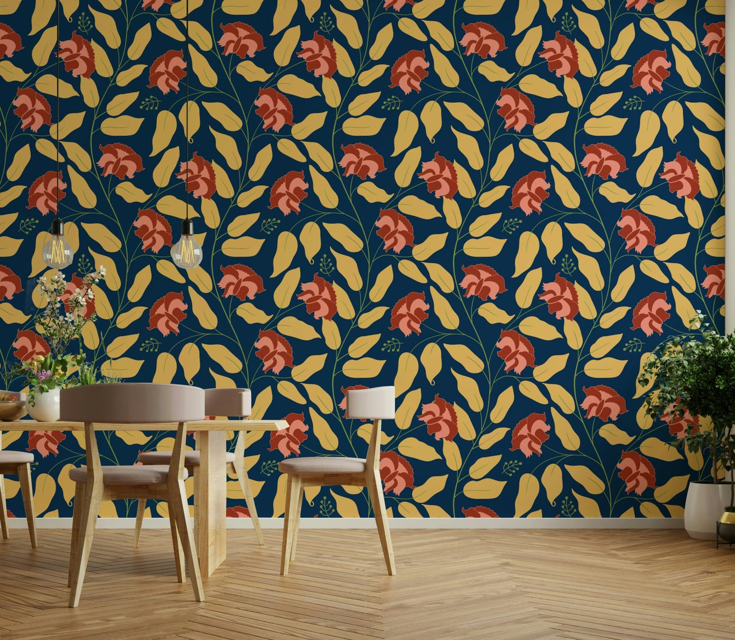 Features delicate flowers and botanical elements.
