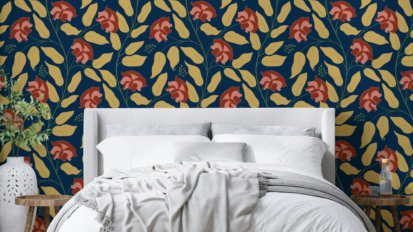A serene and sophisticated floral wallpaper pattern.
