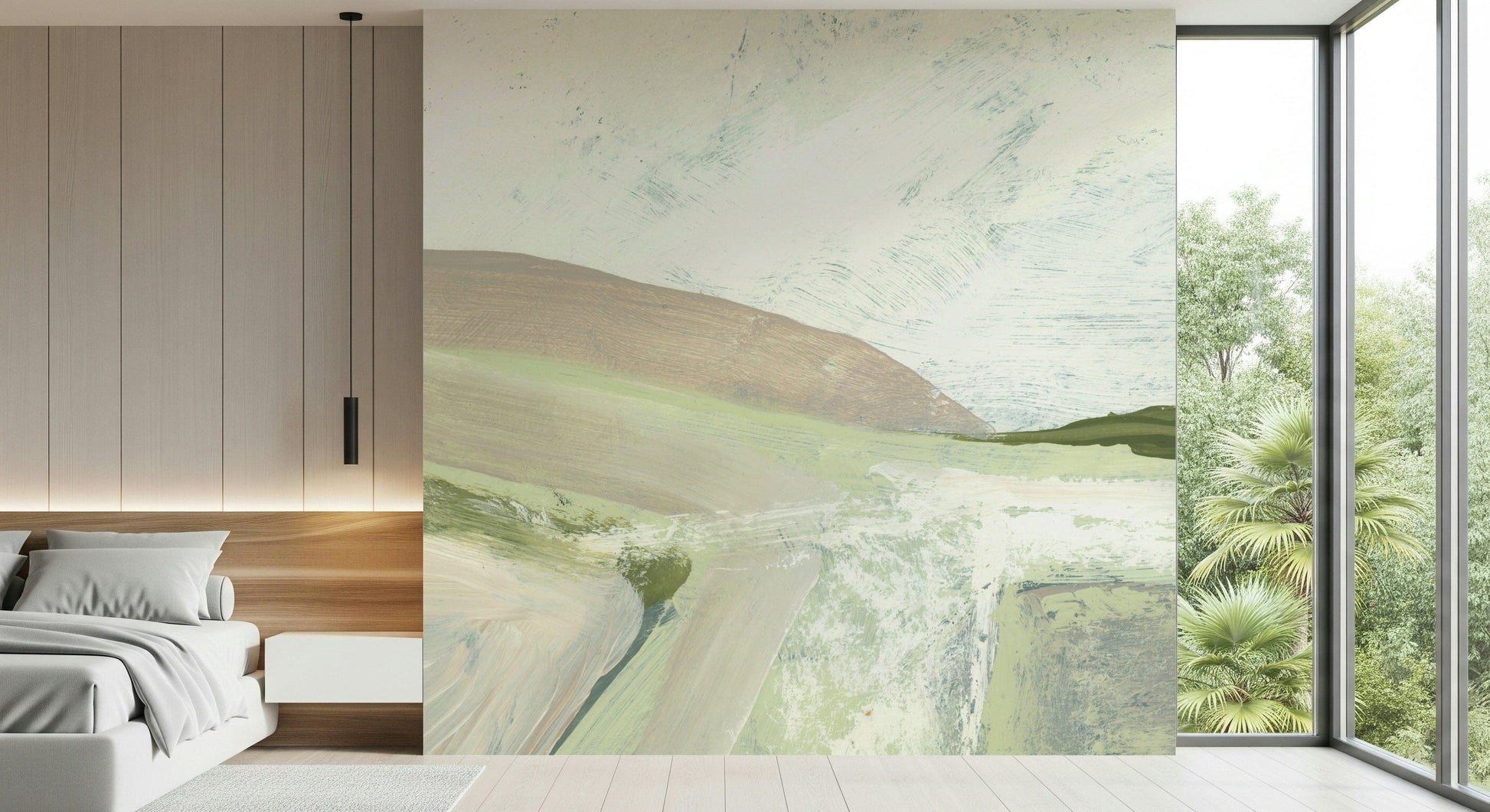 An artistic minimalist form mural for home decor.