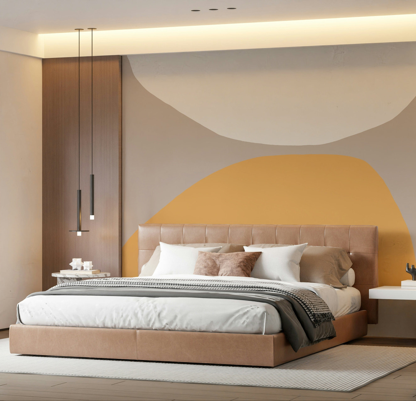 A beautiful modern art wall mural for a living room.