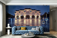 A calming serene building wallpaper mural that defines a space.

