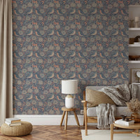 A classic floral wallpaper for walls with a bird theme.


